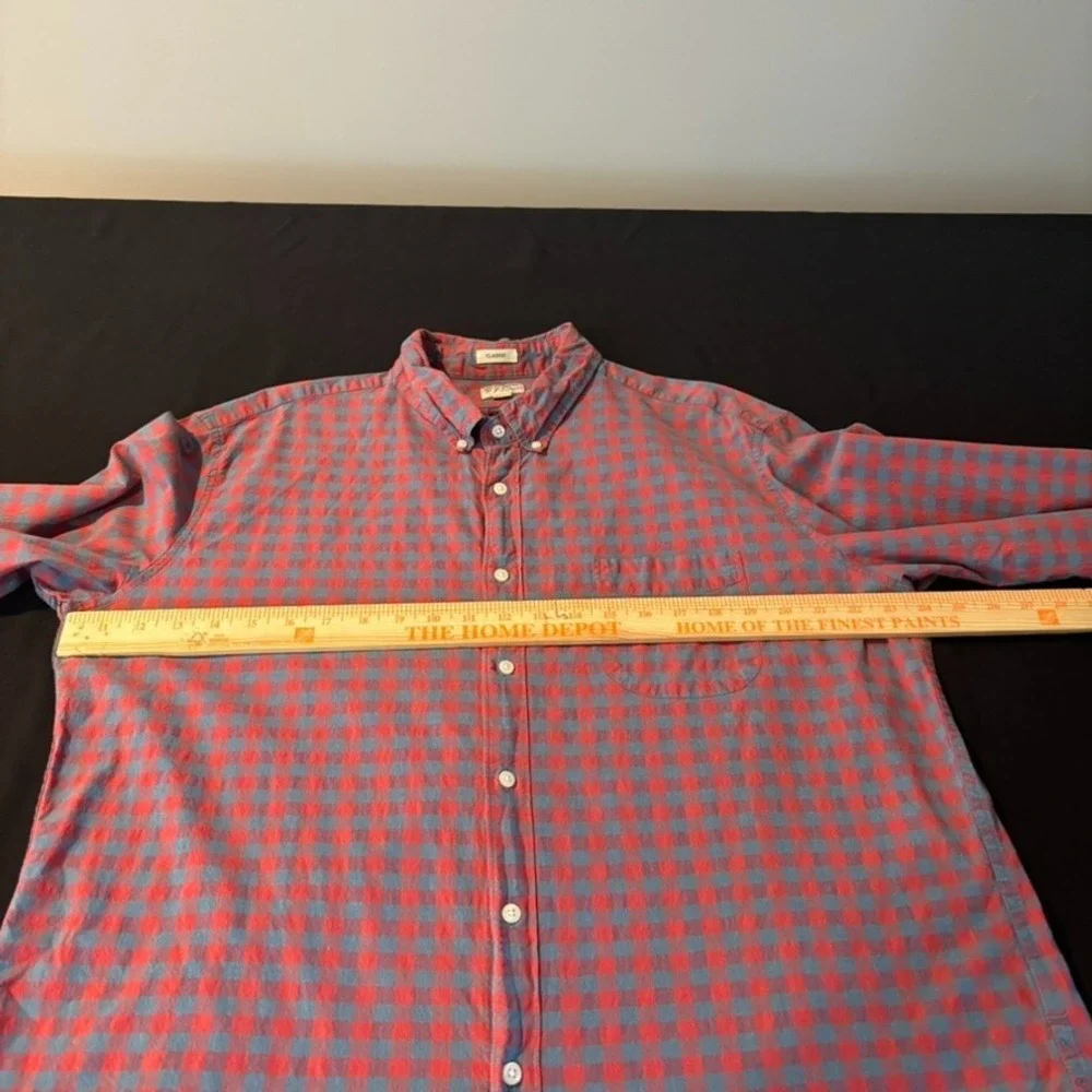 J.Crew Mens Red Checked Classic Stretch‎ Button Up Shirt Size XXL Organic Cotton
